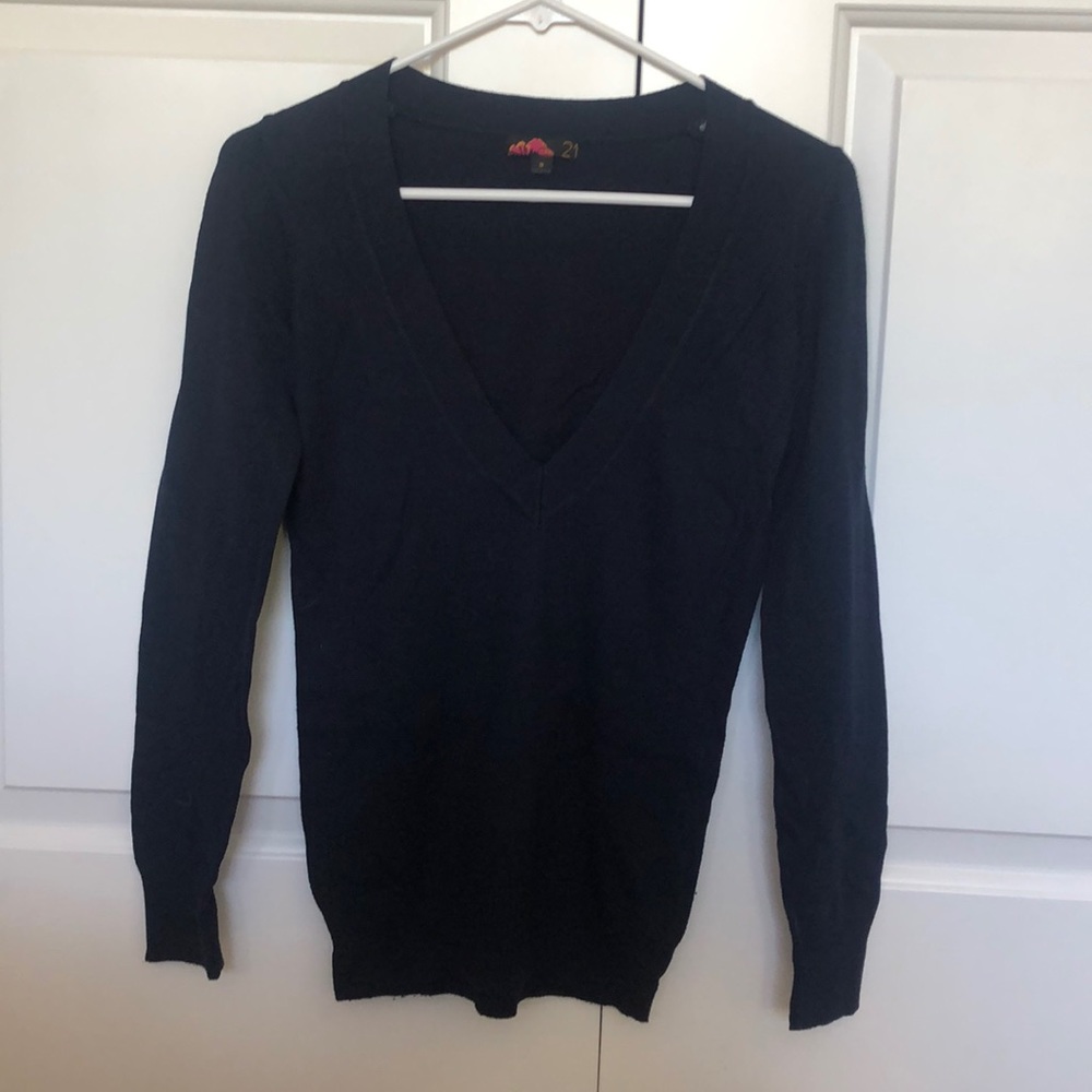 Navy Blue Low V-Neck Sweater